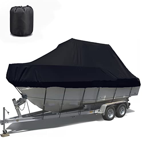 ELVONS Bootsplane Mit Gummizug, 420d Wasserdicht Und Atmungsaktiv GroßE Bootsabdeckung SchüTzen Sie Das Schiff Vor Schaden Persenning Schlauchboot, 11-24 Fuß,Schwarz,11~13ft(430cm*205cm) von ELVONS