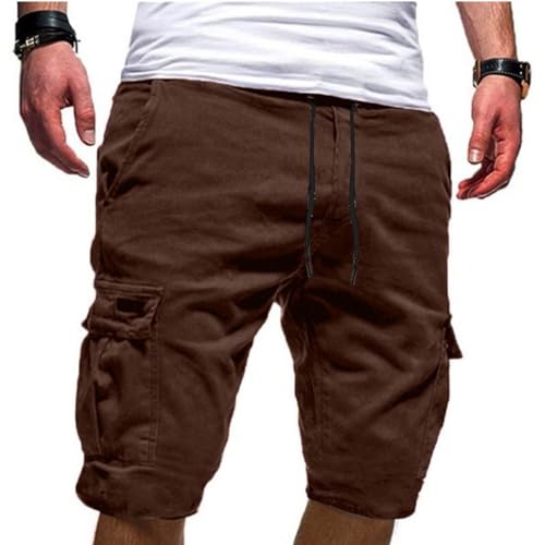 EMATOP Herren Cargo Shorts Baumwolle Kurze Hose Casual Einfarbig Cargohose Sommer Bermuda Short mit 6 Taschen Sommerhose Elastischer Bund Sporthose Regulär Fit Freizeithose Laufshorts Männer von EMATOP