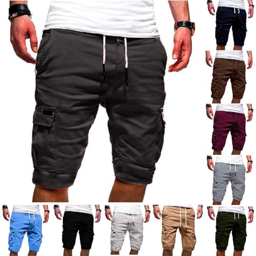 EMATOP Herren Cargo Shorts Baumwolle Kurze Hose Casual Einfarbig Cargohose Sommer Bermuda Short mit 6 Taschen Sommerhose Elastischer Bund Sporthose Regulär Fit Freizeithose Laufshorts Männer von EMATOP