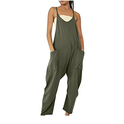 EMATOP Jumpsuit Damen Baggy Oversize Lässige Locker Trägerhose Overalls Ärmellose Strampler Playsuit mit Große Taschen Arbeitshose reizeitanzug Einteilig Weites Bein Hose von EMATOP