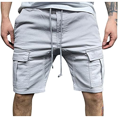 EMATOP Kurze Hosen Herren Sommer Cargo Shorts Baumwolle Chino Hose Einfarbig Casual Sommerhose Elastische Taille Cargohose mit Taschen Sporthose Männer Fitness Laufshorts Bermuda Shorts von EMATOP