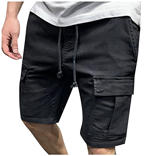 EMATOP Kurze Hosen Herren Sommer Cargo Shorts Baumwolle Chino Hose Einfarbig Casual Sommerhose Elastische Taille Cargohose mit Taschen Sporthose Männer Fitness Laufshorts Bermuda Shorts von EMATOP