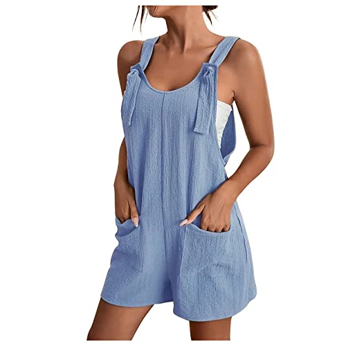 EMATOP Kurzer Jumpsuit Damen Sommer Casual Playsuit V-Ausschnitt Elegant Overall Lose Kurzarm Einteiler Latzhose Mit Taschen Und Gürtel Romper Klassisch Streifen Sommerhose Frauen Shorts von EMATOP