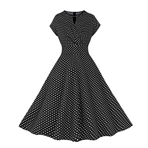 EMATOP Rockabilly Kleider Damen Vintage Cocktailkleid Hohe Taille A-Line Petticoat Kleid 50er Jahre Festlich Ballkleid Retro Elegant Partykleid Rundhals Kurzarm Abendkleid Knielang Faltenrock von EMATOP