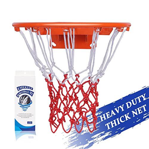 EMEKIAN Sport-Basketballnetz, Strapazierfähiges Polyester-Ersatz-Basketballnetz für Allwetter drinnen/draußen, 12 Schlaufen für professionelle Standardgröße, Kugel Nadel 1 Stück (Weiß Rot (1 Stück)) von EMEKIAN