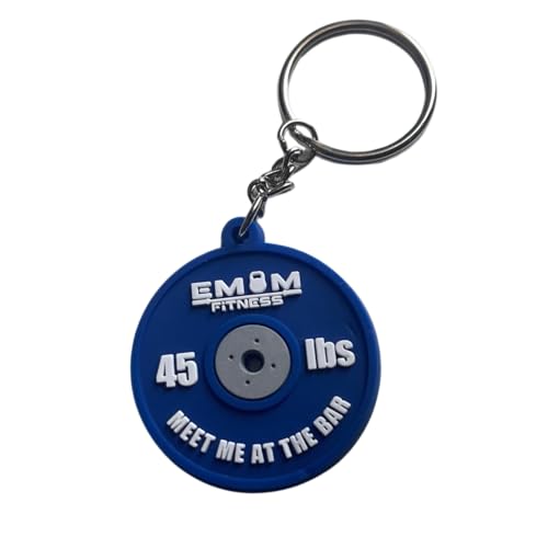 EMOM Fitness® Gewichtscheibe Schlüsselanhänger, 45 lbs Design, 41 mm, Blau, Robustes Gummi – Ideal für Weightlifting & Gym Fans von EMOM Fitness