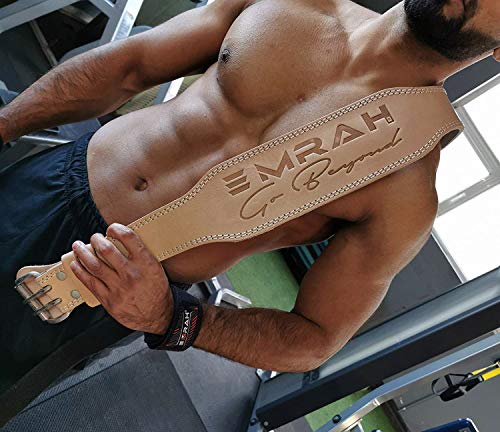 EMRAH Pure Weight Leather Belt für Männer und Frauen - Ideal für Powerlifting bei Squats, Deadlift, und Fitnesstraining - Rückenstütze (Braun, Groß) von EMRAH