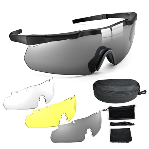 EMSECKO Airsoft Brille,Taktische Schutzbrille mit ballistischem Schutz und UV-Schutz mit 3 austauschbaren Gläsern，Anti-Beschlag-Beschichtung und verstellbarem Kopfband von EMSECKO