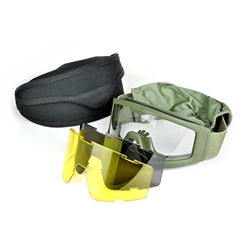 EMSECKO Taktische Airsoft-Brille Outdoor-Sportarten mit 3 austauschbaren Gläsern Unisex Ballistische Schießbrille (Grün) von EMSECKO