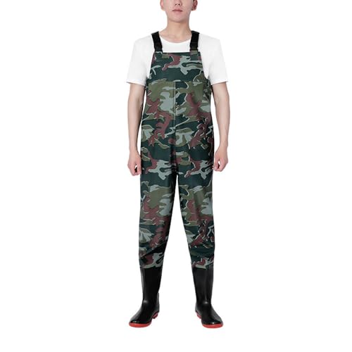 ENEN Wathose Herren Damen Wasserdicht PVC gr 36-47 Wathose mit Stiefeln, Atmungsaktiv Verstellbare Schultergurte Anglerhose Angelhose Watstiefel Angelbekleidung Fliegenfischen (Tarngrün,40 EU) von ENEN