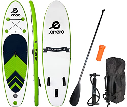 Enero SUP Board – Aufblasbares Stand Up Paddle Board – Leichtes Wassersportboard mit Rucksack, Pumpe, Aluminiumpaddel – Max. Belastung 80 kg – 275 x 7 von ENERO