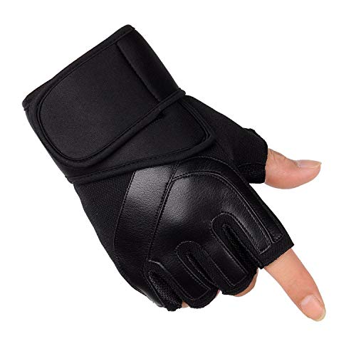 ENJHIKE Herren Fitness Handschuhe Gym Fingerlose Handschuhe mit Armband für Gewichtheben Hantel Zubehör Anti-Rutsch Sport Taktische Fäustlinge (Schwarz) von ENJHIKE