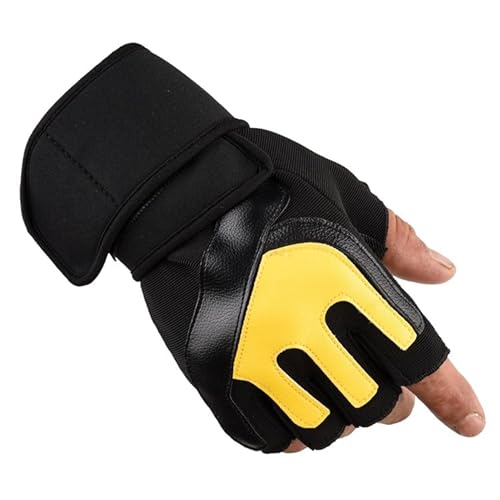 ENJHIKE Herren Fitness Handschuhe für Fitnessstudio, Fingerlose Handschuhe mit Armband für Gewichtheben, Hantel Zubehör, Anti-Rutsch-Sport Taktische Fäustlinge (Gelb) von ENJHIKE