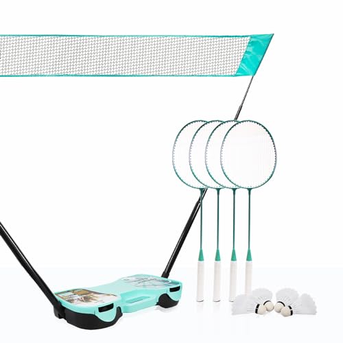 Enovi EasyGo Federball Set, Badminton Set mit 4 Badminton Schläger, Badminton Netz, 4 Federball, Tragbare Aufbewahrungsbox von ENOVI