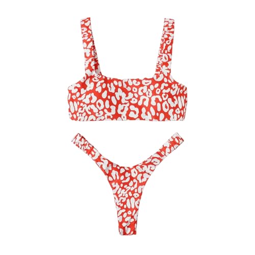 ENXCLWTW Badeanzug Damen Badeanzug Frauen Bedrucktes Badeanzug Split Gedruckter Bikini Badeanzug Badeanzüge Für Frauen Mit Shorts- Rot-l von ENXCLWTW