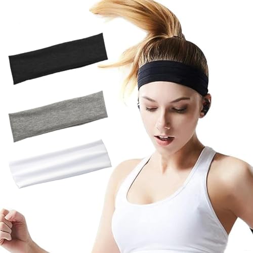 EODKSE Set aus 3 Yoga Stirnbändern aus Baumwolle mit Elastikband, rutschfest und dehnbar, Perfekt für Frauen beim Sport, Yoga, Laufen und im Fitnessstudio, von EODKSE