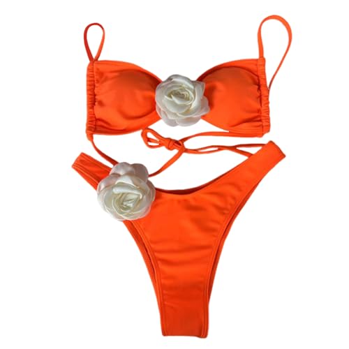 EOIKTIY Zweiteilige Geteilte Badeanzüge Für Frauen Weiblich Push Up Badeanzug 3D Blumen Badebekleidung Geschnittener Badeanzug Für Strandkleidung Zweiteiliger Geteilter Badeanzug Für Frauen 3D Blumen von EOIKTIY