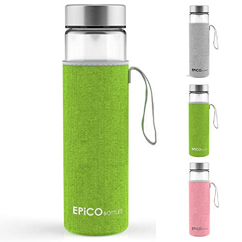 EPiCO BOTTLES Classic Trinkflasche Glas 600ml - Glasflasche mit Neoprenhülle - spülmaschinenfest - Wasserflasche für Büro, unterwegs - BPA frei von EPiCO BOTTLES