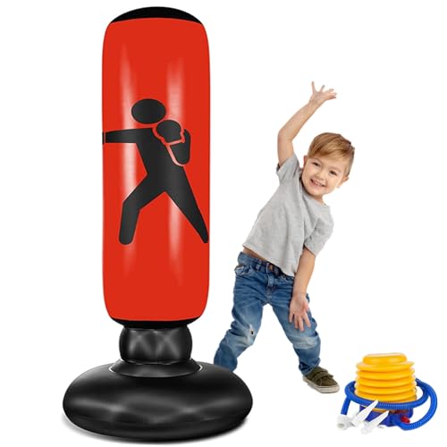 EQARD Aufblasbarer Boxsack für Kinder 157cm Freistehender Boxsack für Sofortiges Zurückprallen Boxsäcke zum Üben von Karate Taekwondo MMA von EQARD