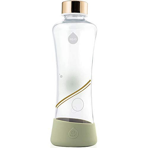 EQUA Glasflasche Metallic Gold 550 ml Trinkflasche Borosilikatglas 0,55l mit Silikonboden Designer Sportflasche von EQUA