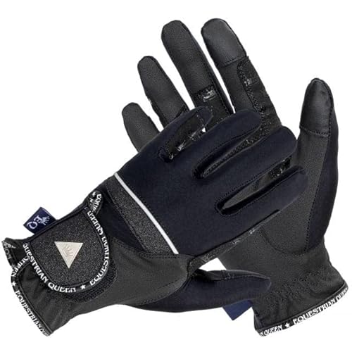 EQUESTRIAN QUEEN Reithandschuhe Damen Winter – Touchscreen Reithandschuhe mit Silikon Grip & Glitzer – Stylische Reithandschuhe Kinder & Mädchen – Warm & Elastisch für Reitsport (Schwarz, M) von EQUESTRIAN QUEEN
