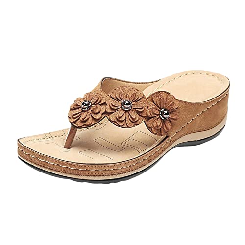 EQWIGKEIT Damen Schuhe Sommer, Orthopädische Sandalen Damen Sommer Zehentrenner Hausschuhe Mit Weiches Fußbett Flip Flops Elegant Bequem Sommerschuhe Römer Boho Sandaletten Freizeit Pantoffeln 36-43 von EQWIGKEIT