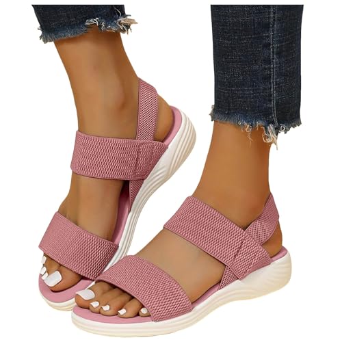 EQWIGKEIT Latschen Damen, Damen Sandalen Sommer Bequem Sommerschuhe Elegant Freizeit Sandaletten Breite Füße Offene Schuhe Outdoor Sport Atmungsaktive Hausschuhe Flache Sandals Damensandalen von EQWIGKEIT