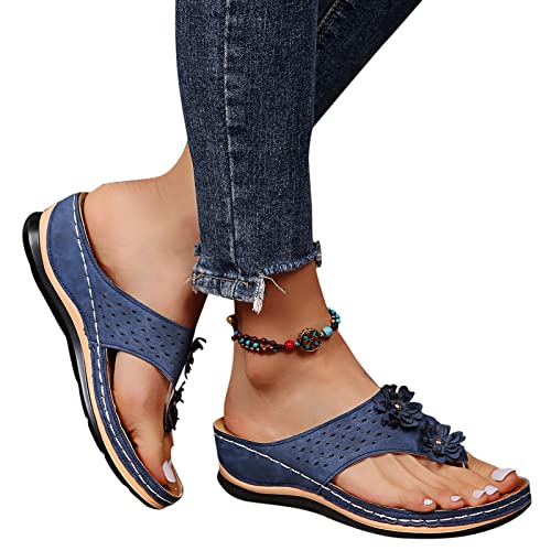 EQWIGKEIT Pantoffeln Damen, Orthopädische Sandalen Damen Sommer Zehentrenner Hausschuhe Mit Weiches Fußbett Flip Flops Elegant Bequem Sommerschuhe Römer Boho Sandaletten Freizeit Pantoffeln 36-43 von EQWIGKEIT