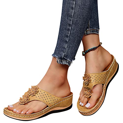 EQWIGKEIT Sommerschuhe Damen, Orthopädische Sandalen Damen Sommer Zehentrenner Hausschuhe Mit Weiches Fußbett Flip Flops Elegant Bequem Sommerschuhe Römer Boho Sandaletten Freizeit Pantoffeln 36-43 von EQWIGKEIT