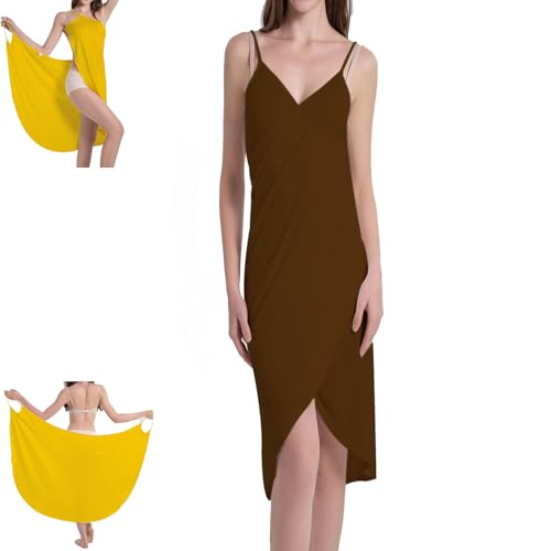 ERGRFHNL Women's Wrap Dress Cover-up, Spaghetti Strap Beach Bamboo Wrap Dress, Beach Wraps for Women (Brown,2XL) von ERGRFHNL