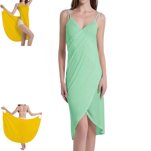 ERGRFHNL Women's Wrap Dress Cover-up, Spaghetti Strap Beach Bamboo Wrap Dress, Beach Wraps for Women (Green,3XL) von ERGRFHNL