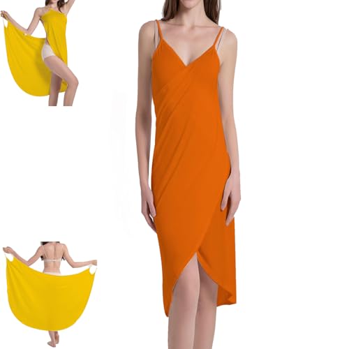 ERGRFHNL Women's Wrap Dress Cover-up, Spaghetti Strap Beach Bamboo Wrap Dress, Beach Wraps for Women (Orange,2XL) von ERGRFHNL