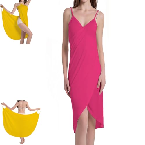 ERGRFHNL Women's Wrap Dress Cover-up, Spaghetti Strap Beach Bamboo Wrap Dress, Beach Wraps for Women (Pink,3XL) von ERGRFHNL