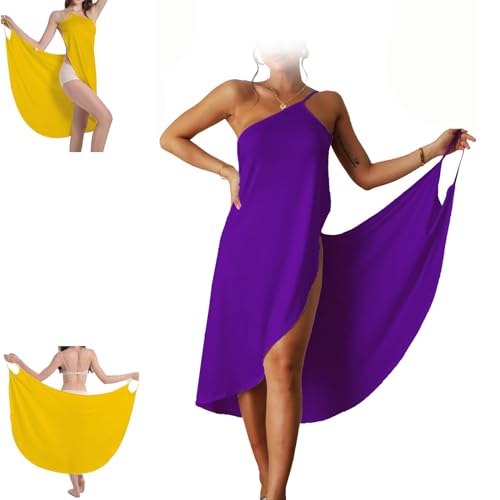 ERGRFHNL Women's Wrap Dress Cover-up, Spaghetti Strap Beach Bamboo Wrap Dress, Beach Wraps for Women (Purple,4XL) von ERGRFHNL