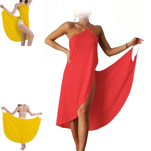 ERGRFHNL Women's Wrap Dress Cover-up, Spaghetti Strap Beach Bamboo Wrap Dress, Beach Wraps for Women (Red,2XL) von ERGRFHNL