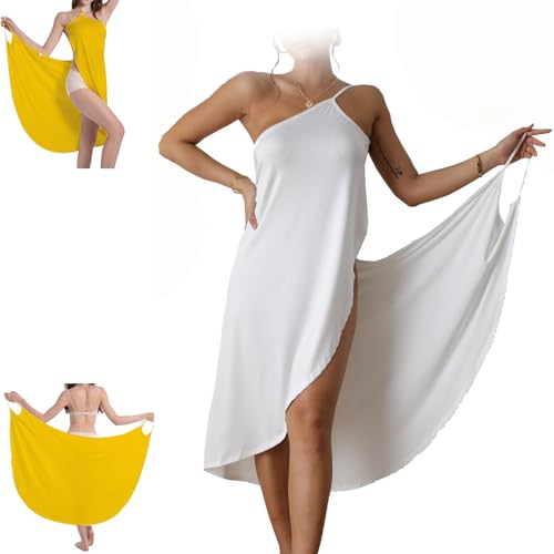 ERGRFHNL Women's Wrap Dress Cover-up, Spaghetti Strap Beach Bamboo Wrap Dress, Beach Wraps for Women (White,2XL) von ERGRFHNL