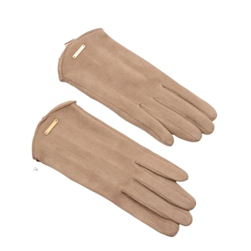 ERICAT Damen Herbst und Winter warme Touchscreen dünne einfarbige einfache Handschuhe Radfahren Winddichte Handschuhe (Color : Khaki, Size : 1 Size) von ERICAT