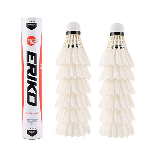ERIKO Badminton-Federbälle mit Gänsefedern, hohe Stabilität und Haltbarkeit, Hochgeschwindigkeits-Badminton-Bälle, Modell 10, 12 Stück von ERIKO