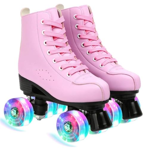 ERNAN Damen Klassische Retro Rollschuhe,Disco Roller,Classic Roller | Rollschuhe für Kinder und Erwachsene, komfortabl LED Rollerskates für Jugendliche und Anfänger.Mädchen. (Pink, 38) von ERNAN