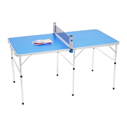 ERnonde Tischtennisplatte, 152 x 76 x 76 cm Tischtennistisch Mini Klappbar mit Schläger Bälle für Kind/Erwachsener innen und außen Blau Silber von ERnonde
