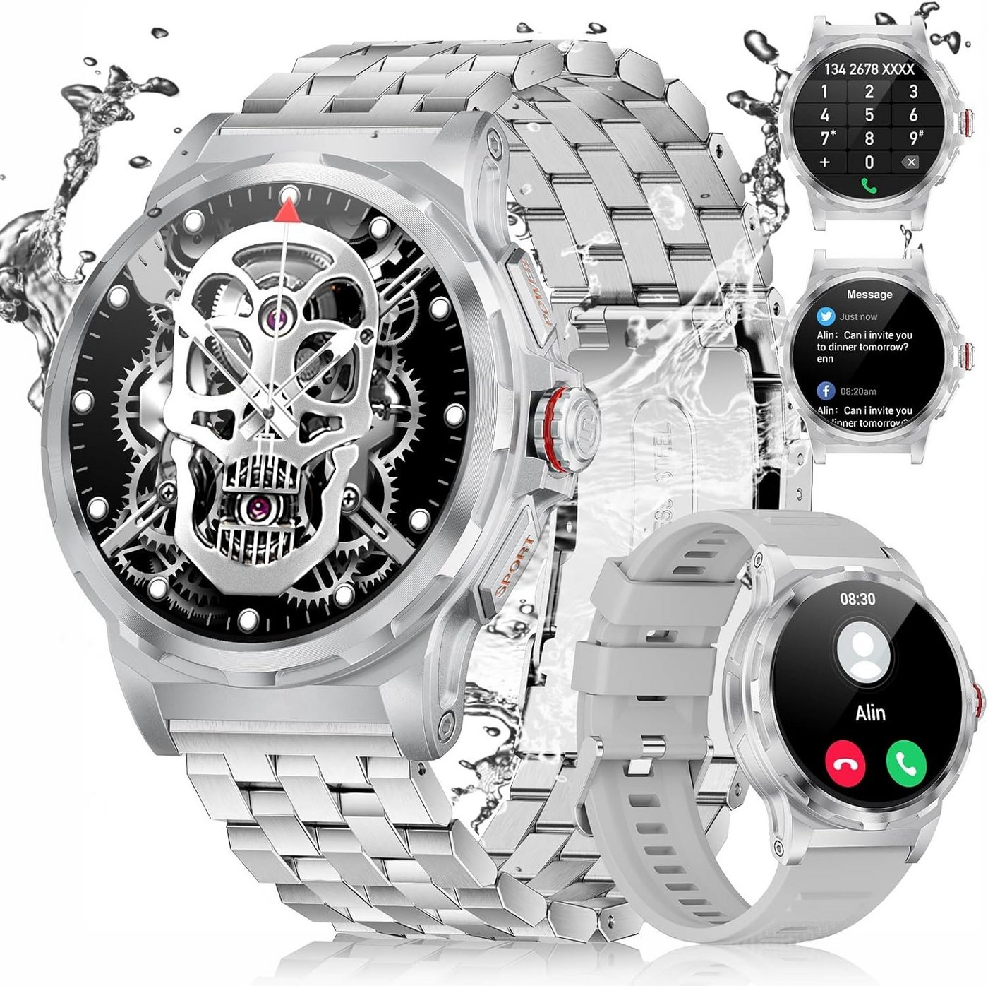 ESFOE Smartwatch (1,43 Zoll, Android iOS), Herren 360mAh Anrufe und 129+ Modi Sport IP68 wasserdicht Militär Uhr von ESFOE
