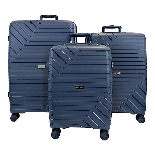 ESS COO Koffer Kabine / Mittel / Groß / Set aus starrem Gepäck aus Polypropylen (PP) mit 4 Lenkrollen mit integriertem TSA-Schloss, marineblau, Set de 3, Hartschalenkoffer; Lenkrollen von ESS COO