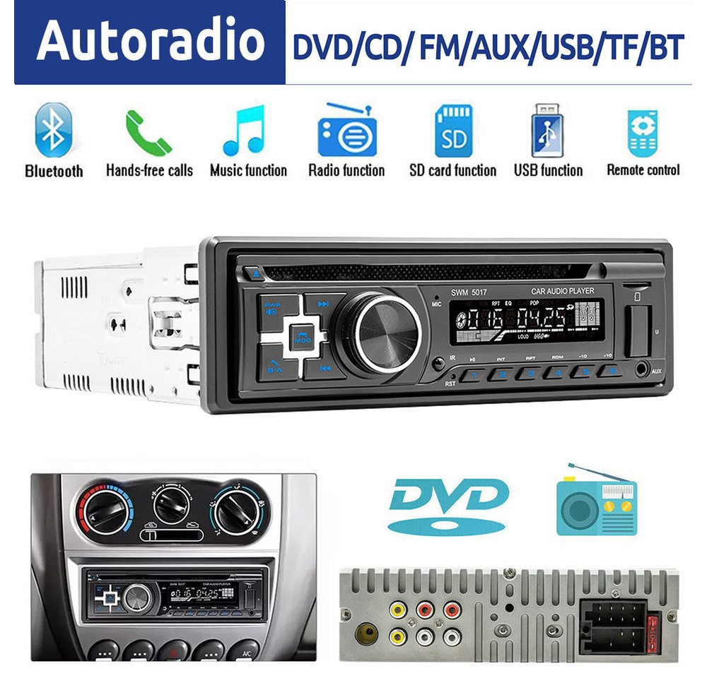 ESSGOO Single 1 DIN Radio CD DVD Player MP3 USB Bluetooth FM AUX Eingang Autoradio (FM, Mit Fernbedienung FM Bluetooth Freisprecheinrichtung) von ESSGOO