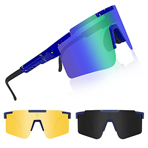 Fahrradbrille, Sportbrille Radbrille UV400 Schutz mit 3 Wechselobjektiven, Polarisierte Sportbrille Schutzbrille coole Brille für Radfahren, Laufen, Angeln, Skifahren und Angeln im Fallschirmspringen von ESTVIIG