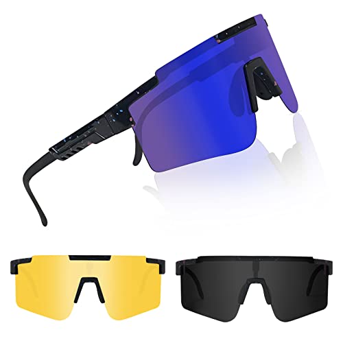 Fahrradbrille, Sportbrille Radbrille UV400 Schutz mit 3 Wechselobjektiven, Polarisierte Sportbrille Schutzbrille coole Brille für Radfahren, Laufen, Angeln, Skifahren und Angeln im Fallschirmspringen von ESTVIIG