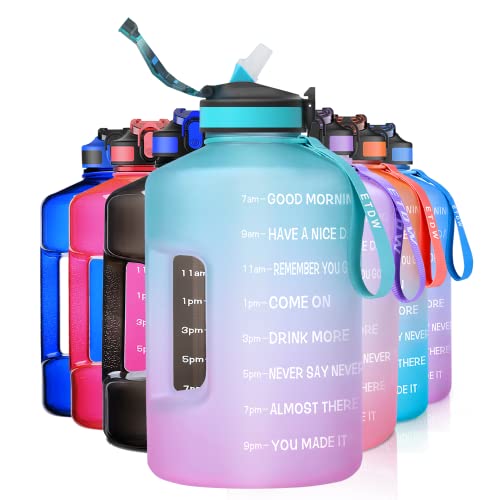 ETDW 2.2 Litre Drinking Bottle with Straw and Handle BPA Free, 2.2L Water Bottle with Time Marker, LeakProof Sport Water Jug for Gym, Outdoor, Home Green Purple von ETDW