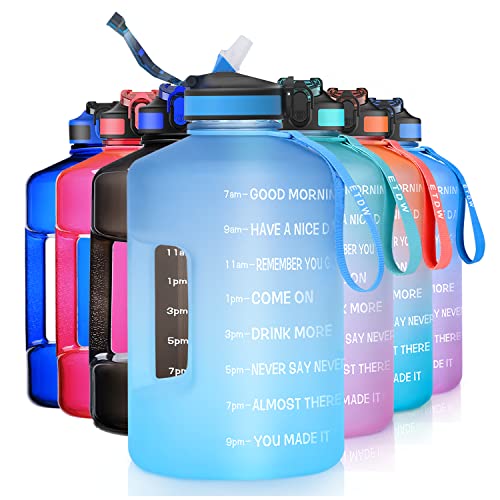ETDW 2.2 Litre Water Bottle BPA Free, Half Gallon Motivational Water Bottle with Times Marker, Sport Drinks Bottle with Straw & Handle for Gym, Outdoor, Home Blue Blue von ETDW