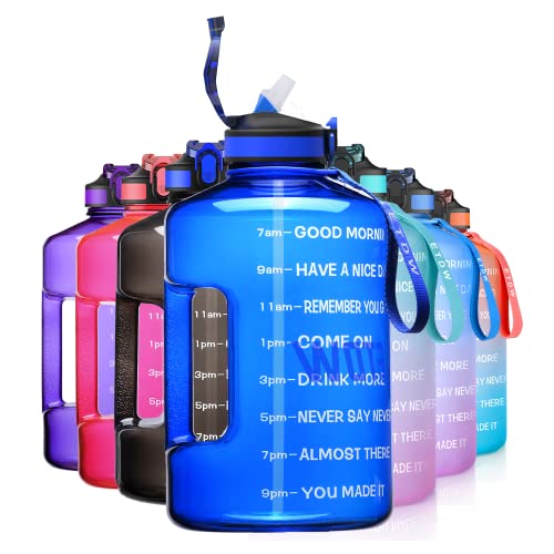 ETDW 3,78 Liter Sportflasche mit Zeitangaben BPA-Frei, Wiederverwendbare Trinkflasche mit Strohhalme Sportflasche mit Starkem Griff Blau von ETDW