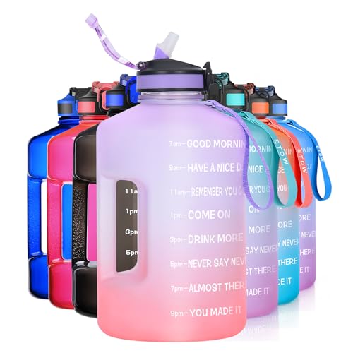 ETDW 3.78 Litre Motivational Water Bottle with Time Marker, 3.78L Water Bottle with Straw BPA Free, Leakproof Drinking Bottle with Handle for Fitness Camping Yoga Weight Loss PURPLE PINK von ETDW