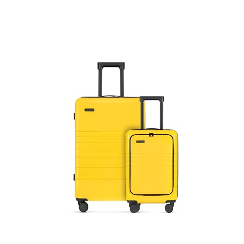 ETERNITIVE - Hartschalenkoffer Set - Klein und Groß | Leichter Rollkoffer aus ABS | Größe: 55 & 75,5 cm | Reisekoffer mit Rollen 360° | Koffer Handgepäck 40L & 96L | Trolley mit TSA-Schloss | Gelb von ETERNITIVE